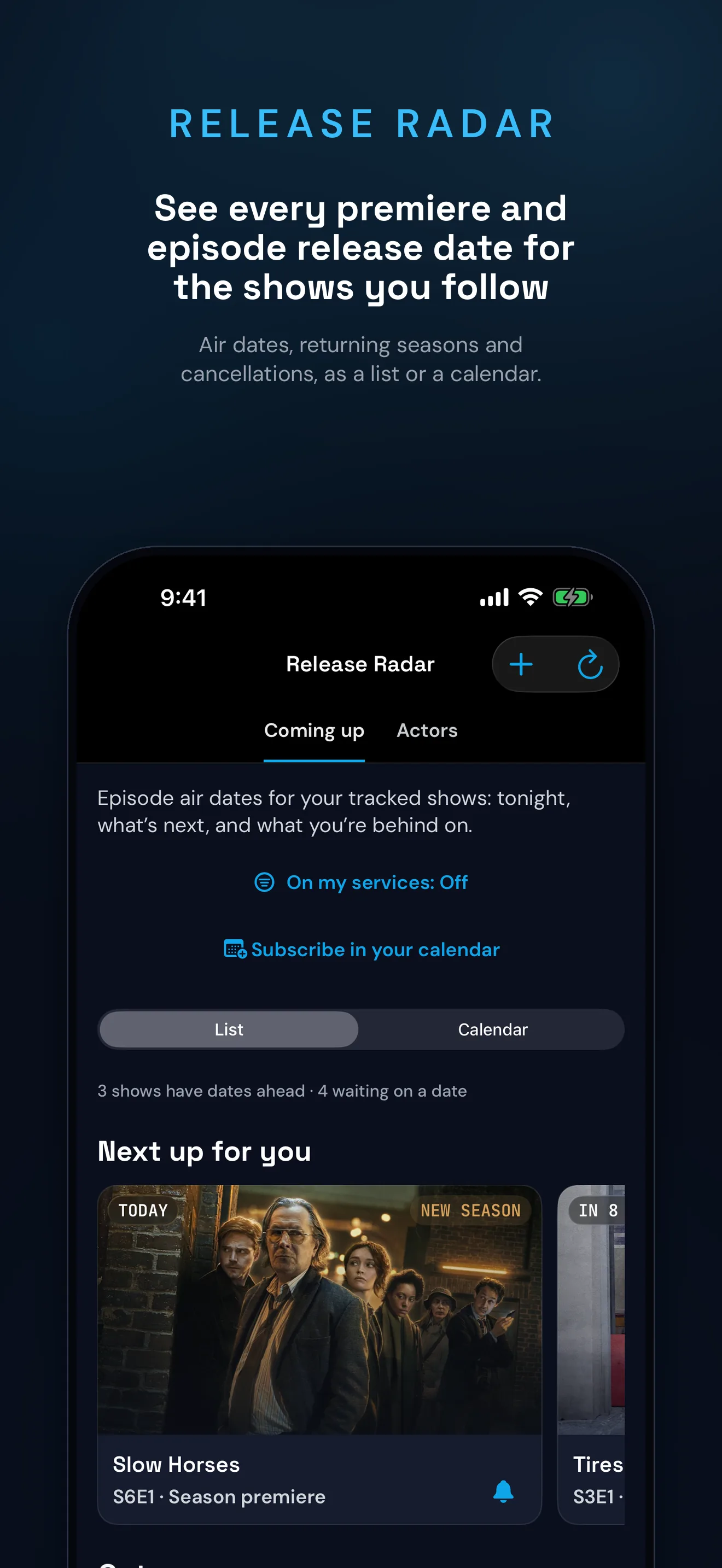 BingeWise Release Radar with upcoming premieres on iPhone